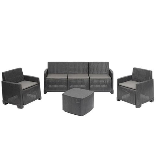 SET GARDA RATTAN SALOTTINO 5 POSTI ANTRACITE CON CUSCINI