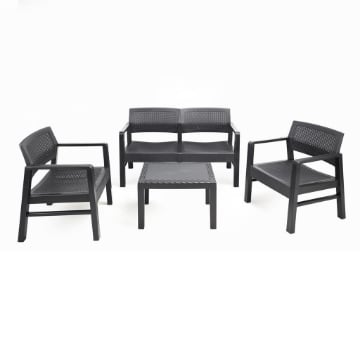 SET MOREEA DA GIARDINO EFFETTO RATTAN IN COLORE ANTRACITE