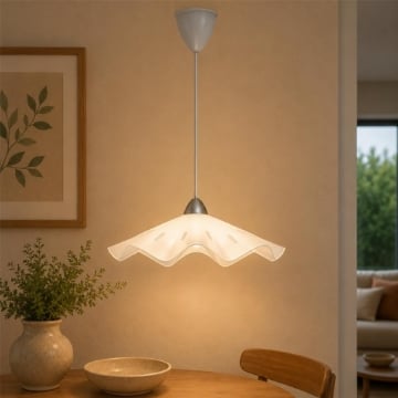 LAMPADA A SOSPENSIONE  ISABELLA D45 1XE27 MONTATURA TRASPARENTE-CROMO VETRO LASTRA BIANCO Ø49-H.14-L.100 CM