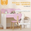 SET SCRIVANIA PER BAMBINI CON CASSETTO E SEDIA CON SCHIENALE A ORSETTO, ETÓ 3-8 ANNI, ROSA