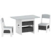 SET TAVOLO E SEDIE PER BAMBINI 3-8 ANNI CON 6 CASSETTI E BORDI ARROTONDATI, IN LEGNO E TESSUTO, GRIGIO E BIANCO