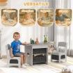 SET TAVOLO E SEDIE PER BAMBINI 3-8 ANNI CON 6 CASSETTI E BORDI ARROTONDATI, IN LEGNO E TESSUTO, GRIGIO E BIANCO