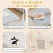 SET TAVOLO E SEDIE PER BAMBINI 3-8 ANNI CON 6 CASSETTI E BORDI ARROTONDATI, IN LEGNO E TESSUTO, GRIGIO E BIANCO