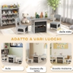 SET TAVOLO E SEDIE PER BAMBINI 3-8 ANNI CON 6 CASSETTI E BORDI ARROTONDATI, IN LEGNO E TESSUTO, GRIGIO E BIANCO