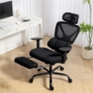 SEDIA DA UFFICIO ERGONOMICA E TRASPIRANTE CON SUPPORTO LOMBARE DINAMICO E POGGIAPIEDI, 73X75X120-128 CM, NERO