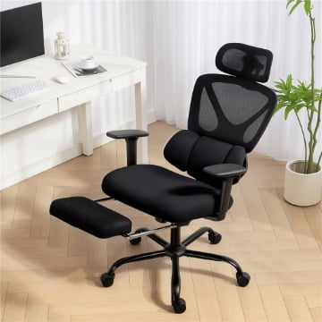 SEDIA DA UFFICIO ERGONOMICA E TRASPIRANTE CON SUPPORTO LOMBARE DINAMICO E POGGIAPIEDI, 73X75X120-128 CM, NERO