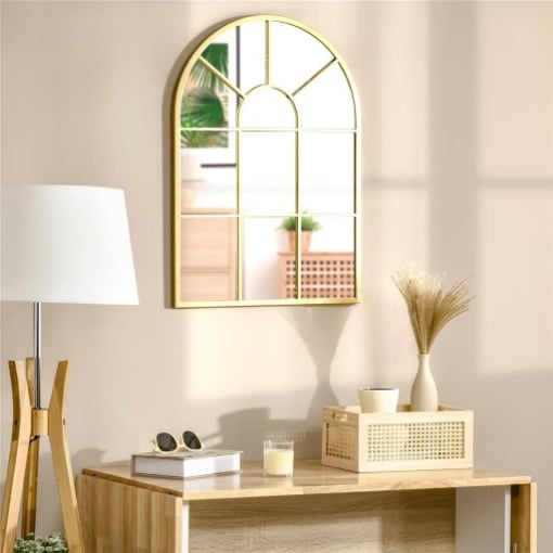 SPECCHIO MODERNO A PARETE A FORMA DI ARCO 70X50 CM PER CAMERA DA LETTO E SOGGIORNO, ORO