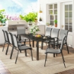 SET DA ESTERNO 9PZ CON 8 SEDIE IMPILABILI IN TEXTELINE E TAVOLINO DA CAFFÞ CON PIANO IN VETRO, GRIGIO CHIARO