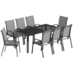 SET DA ESTERNO 9PZ CON 8 SEDIE IMPILABILI IN TEXTELINE E TAVOLINO DA CAFFÞ CON PIANO IN VETRO, GRIGIO CHIARO