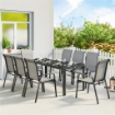 SET DA ESTERNO 9PZ CON 8 SEDIE IMPILABILI IN TEXTELINE E TAVOLINO DA CAFFÞ CON PIANO IN VETRO, GRIGIO CHIARO