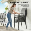 SET DA ESTERNO 9PZ CON 8 SEDIE IMPILABILI IN TEXTELINE E TAVOLINO DA CAFFÞ CON PIANO IN VETRO, GRIGIO CHIARO