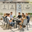 SET DA ESTERNO 9PZ CON 8 SEDIE IMPILABILI IN TEXTELINE E TAVOLINO DA CAFFÞ CON PIANO IN VETRO, GRIGIO CHIARO