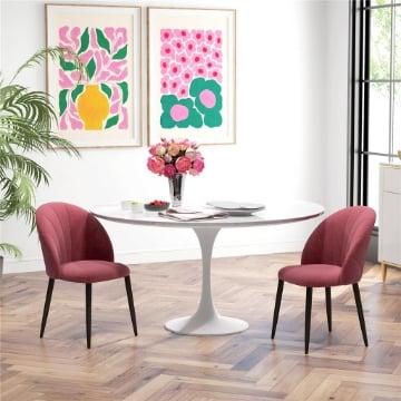 SET 2 SEDIE DA PRANZO IN VELLUTO IMBOTTITE CON GAMBE IN METALLO, ROSSO