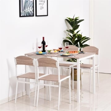 SET DA PRANZO TAVOLO E 4 SEDIE IN METALLO E MDF BIANCO E LEGNO