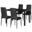 SET TAVOLO IN METALLO E VETRO CON 4 SEDIE IMBOTTITE NERO