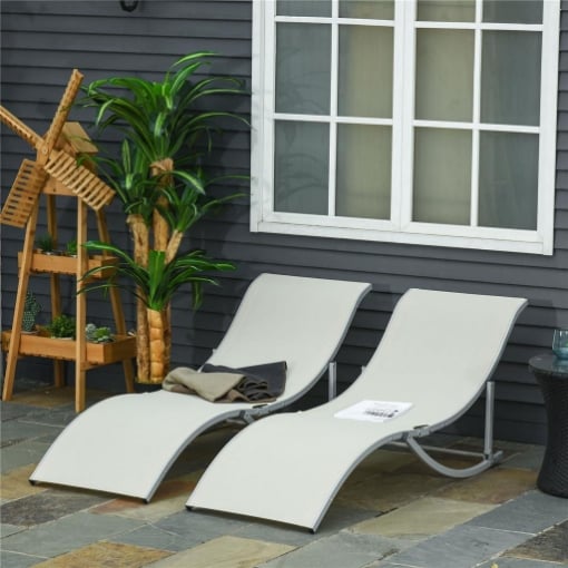SET 2 SDRAIO DA GIARDINO PIEGHEVOLI 61 X 165 X 63 CM COLORE BEIGE 