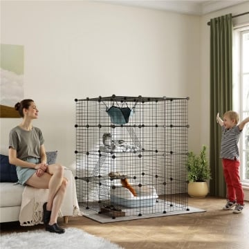 GABBIA PER GATTI MODULABILE A 4 LIVELLI CON PIATTAFORME RAMPE E 5 PORTE IN ACCIAIO E PP 105X105X140 CM NERO