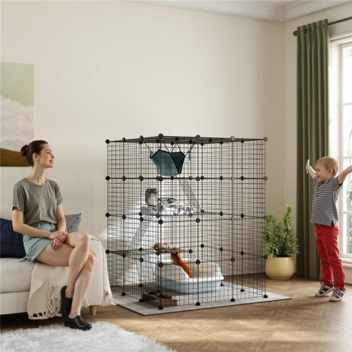 GABBIA PER GATTI MODULABILE A 4 LIVELLI CON PIATTAFORME RAMPE E 5 PORTE IN ACCIAIO E PP 105X105X140 CM NERO
