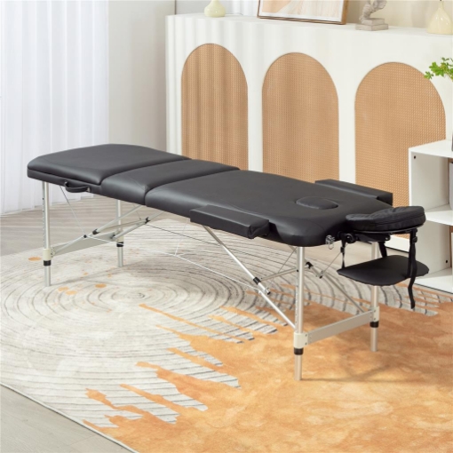 LETTINO DA MASSAGGIO PIEGHEVOLE AD ALTEZZA REGOLABILE, IN ALLUMINIO E PLASTICA, 215X60X61-84 CM, NERO