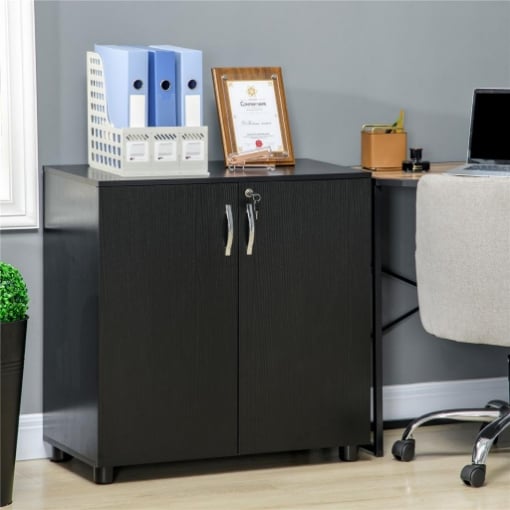 MOBILE UFFICIO PORTADOCUMENTI MULTIUSO CON SERRATURA, 2 ANTE E MENSOLA INTERNA, 80X40X80 CM, NERO