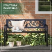 PANCHINA DA GIARDINO 2 POSTI IN ACCIAIO CON SCHIENALE DECORATO E BRACCIOLI, 127X50X75CM, NERO