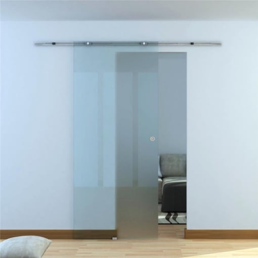 PORTA SCORREVOLE IN VETRO SMERIGLIATO E BINARIO IN ALLUMINIO, 77.5X205CM