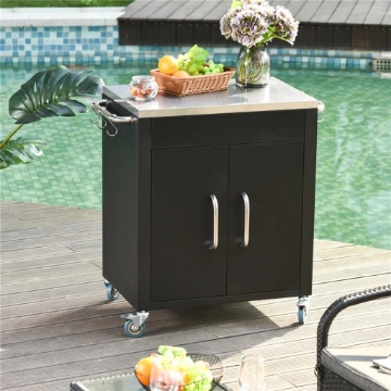 CARRELLO DA CUCINA IN ACCIAIO INOX CON ARMADIETTO CONTENITORE E 6 GANCI, 86X50X86.5 CM, NERO