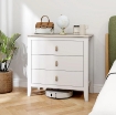 CASSETTIERA PER CAMERA DA LETTO A 3 CASSETTI CON MANIGLIE IN FINTA PELLE, 80X40X78.5 CM, BIANCO