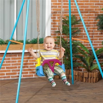 ALTALENA BAMBINI 3 IN 1 DA INTERNO ED ESTERNO, CORDA REGOLABILE E CINTURA DI SICUREZZA ETÀ 9-36 MESI BLU
