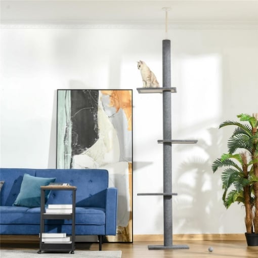 ALBERO TIRAGRAFFI PER GATTI A 4 LIVELLI CON ALTEZZA REGOLABILE GRIGIO 43X27X228-260 CM