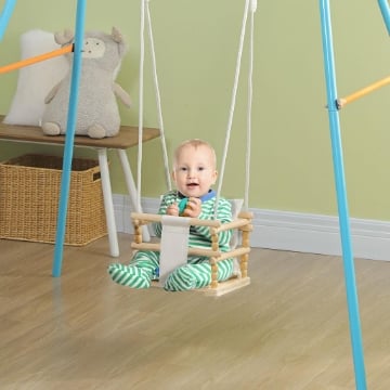 ALTALENA PER BAMBINI 9-36 MESI IN LEGNO E COTONE CON CORDA REGOLABILE E CUSCINO, 30X30X110-180 CM
