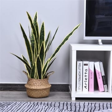 SANSEVERIA ARTIFICIALE PIANTA DA ESTERNO E INTERNO CON VASO DECORATIVO REALISTICA VERDE E GIALLO 15CM X 80CM