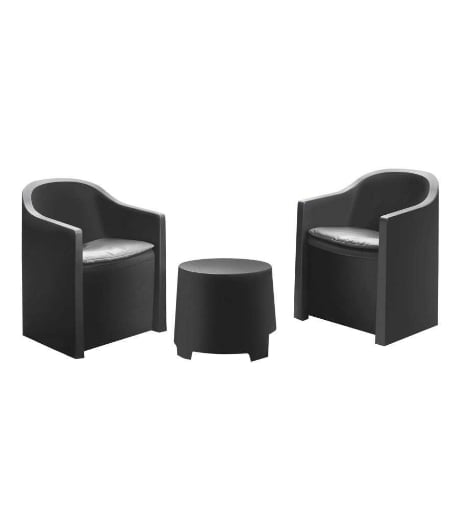 SALOTTINO LUNA ANTRACITE CON 2 POLTRONE E TAVOLINO CON CUSCINI