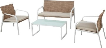 SALOTTO MADEIRA  CON TAVOLINO, 2 POLTRONE E 1 DIVANO COLORE BIANCO RIVESTIMENTO IN POLYRATTAN