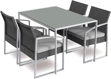 BILBAO SET DA PRANZO PER ESTERNO 1 TAVOLO + 4 POLTRONE NERO CON CUSCINI GRIGI