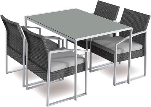 BILBAO SET DA PRANZO PER ESTERNO 1 TAVOLO + 4 POLTRONE NERO CON CUSCINI GRIGI