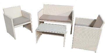SET VALENCIA SALOTTO DA GIARDINO BIANCO DA ESTERNO DIVANO 2 POLTRONE+TAVOLINO