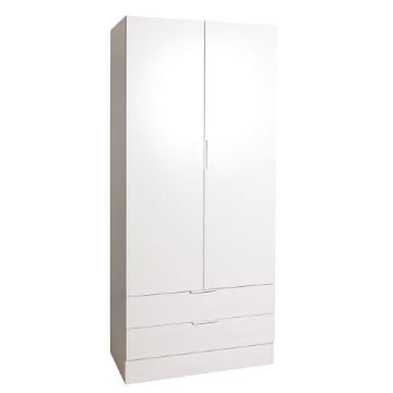 ARMADIO IN LEGNO A 2 ANTE E 2 CASSETTI COLORE BIANCO OPACO 184X81,9X46,2 CM