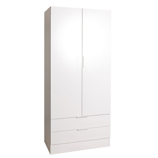 ARMADIO IN LEGNO A 2 ANTE E 2 CASSETTI COLORE BIANCO OPACO 184X81,9X46,2 CM