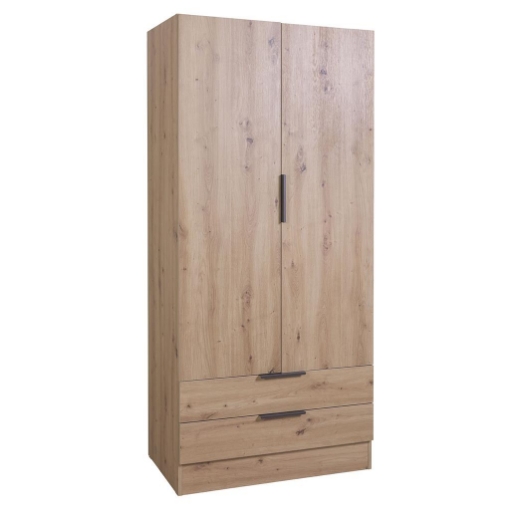 ARMADIO IN LEGNO A 2 ANTE E 2 CASSETTI COLORE ROVERE ARTISAN 184X81,9X46,2 CM