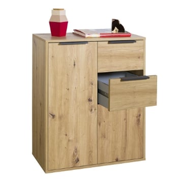 MOBILETTO BASSO IN LEGNO CON 2 ANTE E 2 CASSETTI COLORE ROVERE ARTISAN 87X72X35 CM