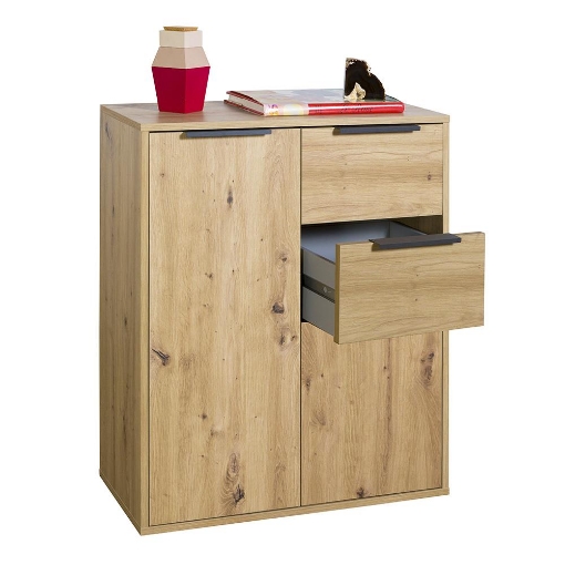 MOBILETTO BASSO IN LEGNO CON 2 ANTE E 2 CASSETTI COLORE ROVERE ARTISAN 87X72X35 CM