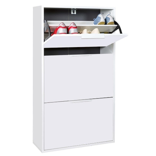 SCARPIERA IN LEGNO CON 3 ANTE A RIBALTA DOPPIA PROFONDITÀ COLORE BIANCO OPACO 119X65X24 CM