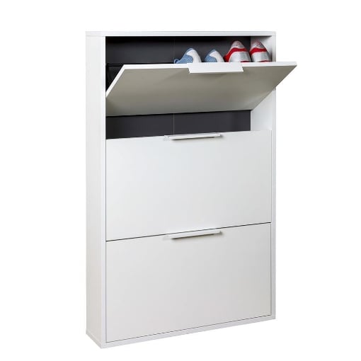 SCARPIERA IN LEGNO CON ANTE 3 A RIBALTA SLIM COLORE BIANCO OPACO 106X65X15 CM