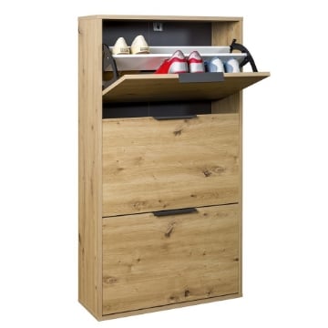 SCARPIERA IN LEGNO CON ANTE A 3 RIBALTA DOPPIA PROFONDITÀ COLORE ROVERE ARTISAN 119X65X24 CM