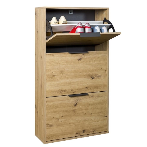 SCARPIERA IN LEGNO CON ANTE A 3 RIBALTA DOPPIA PROFONDITÀ COLORE ROVERE ARTISAN 119X65X24 CM