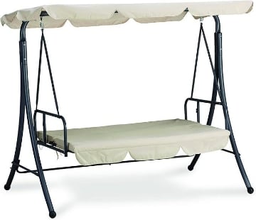 DONDOLO A LETTO BALIIN IN ACCIAIO VERNICIATO CON TELO IN POLIESTERE COLORE BEIGE 190X120X165H CM