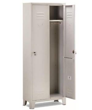 ARMADIO SPOGLIATOGLIO IN ACCIAIO CON PIEDINI, 2 ANTE DA 2 SCOMPARTI 68,5X33X180H CM COLORE GRIGIO