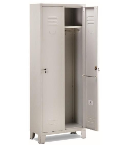 ARMADIO SPOGLIATOGLIO IN ACCIAIO CON PIEDINI, 2 ANTE DA 2 SCOMPARTI 68,5X33X180H CM COLORE GRIGIO