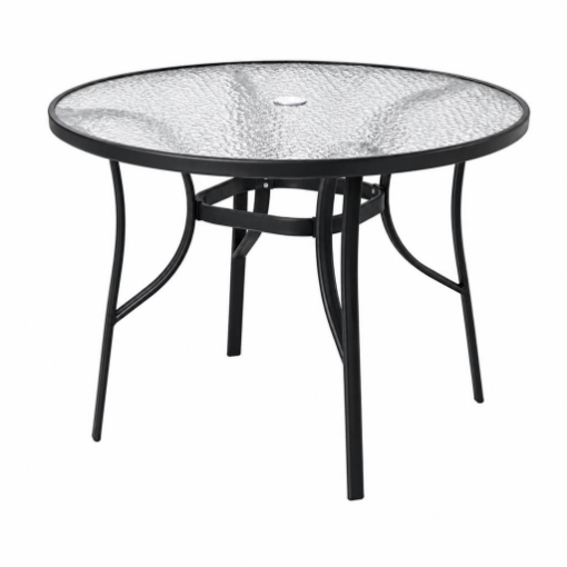 TAVOLO GIARDINO ROTONDO 100 CM CON FORO 45 MM OMBRELLONE E VETRO
